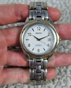 Vintage Herren Seiko Kinetic Auto Relay 5J22-0B69 Edelstahl weißes Zifferblatt 35mm läuft - Bild 1 von 5