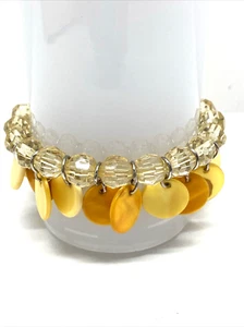 Vintage Amber Butterscotch Yellow Dangle Stretch Bracelet MCM - Picture 1 of 12