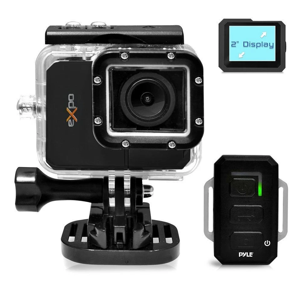 Pyle Hi-Res Action Cam 20MP HD Video 2" LCD & Remote Built-in Wi-Fi PSCHD90BK - Image 1 of 4