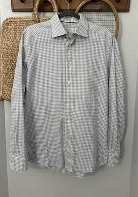 Eton Button down 100% Cotton Size 40, 15 3/4  gingham Shirt Slim Fit - Imagem 1 de 4