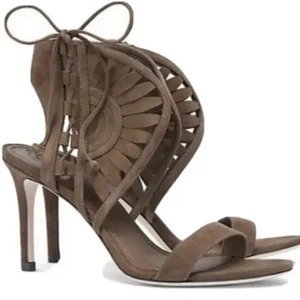 TORY BURCH Leyla Lace Up Suede Cut Out Open Toe Stilettos Heels Size 7.5 - Picture 1 of 5