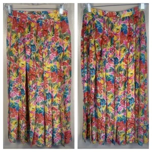 Falda Albert Nipon Vintage 100% Seda Años 80 Multicolor Floral Cremallera Botones Pliegues 6 - Imagen 1 de 11