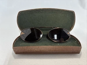 Montatura occhiali da sole vintage bronzo metallo ovale clip-on con custodia in vetro - Foto 1 di 10
