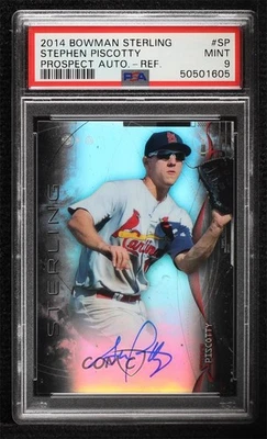 2014 Bowman Sterling Prospect Refractor /150 Stephen Piscotty PSA 9 MINT Auto - Image 1 of 2