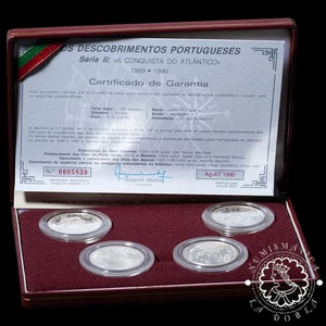 1989/90 - Estuche 4 X 100 ESCUDOS Plata PF - Conquista do Atlántico - PORTUGAL - Picture 1 of 3