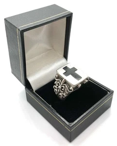 STERLINGSILBER ONYX KREUZ RING 925 HERREN SCHWER GROSSES STATEMENT STÜCK GRÖßE U+ - Bild 1 von 12