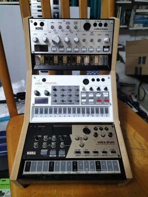 Korg Volca triple pack with stand and PSU; Volca Drum, V Bass and V Sample MK 1 - Image 1 of 4