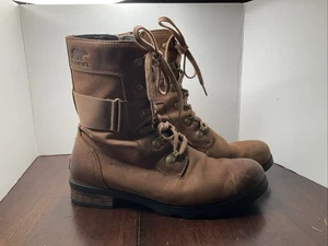 Stivali Sorel Emelie Conquest donna misura 7,5 pelle marrone scarpe stringate con zip laterale - Foto 1 di 24