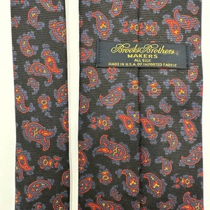 Vtg Brooks Brothers Makers Repp Weave Silk Neck Tie Made USA Black Paisley - Picture 1 of 8
