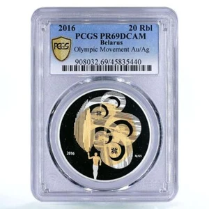 Belarus 20 rubles Olympic Movement Sports Athlete PR69 PCGS AuAg coin 2016 - Picture 1 of 2
