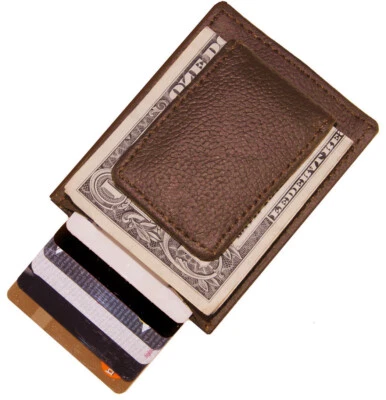 Brown Leather Magnetic Money Clip Credit Card Card Holder Wallet - Image 1 of 4