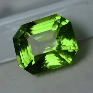 A+ Quality 10.80 Ct Natural GREEN Peridot EMERALD Cut CERTIFIED Loose Gemstone. - Picture 1 of 10