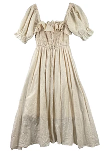 R Yiposha Kleid Gr. S elfenbein gesmokt Swiss Dot Midi Prairie Cottage Milk Maid - Bild 1 von 14