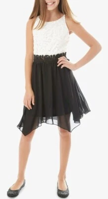 Amy Byer Big Girl's Ivory Gold Soutache Sequins & Chiffon Fanciful Dress-Size-8 - Image 1 of 4