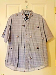 Salty Dog Gant Shirt Imperial Poplin Eagle Wings Flags Short Sleeve Large 1990's - Picture 1 of 4