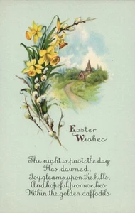 Easter Wishes Scenic View Yellow Flowers Greenery Poem Easter Postcard - Picture 1 of 2