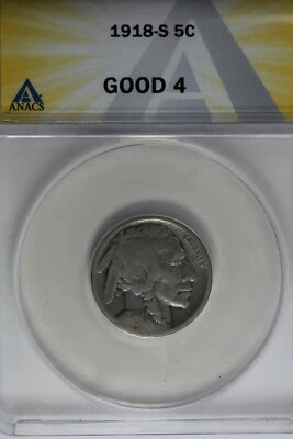 1918-S  .05   ANACS   G 4   Buffalo Nickel, Indian Nickel, 5 Cent Piece - Image 1 of 2
