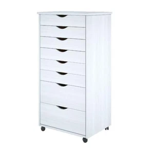 6 Drawers File Cabinet Mobile Storage Cart Pine Wheeled Solid Wood Durable White - Picture 1 of 3