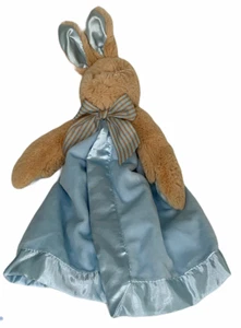 Bearington Baby Collection Bunny Rabbit Blue Blanket Lovey Security Satin Soft - Picture 1 of 4