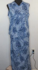 Jones New York Linen Skirt Top Set Size 12 Blue Palm Tropical Sleeveless Summer - Picture 1 of 14