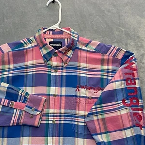 Wrangler Western Shirt Men XL Plaid Breast Cancer Long Sleeve Embroidered Logo - Picture 1 of 9