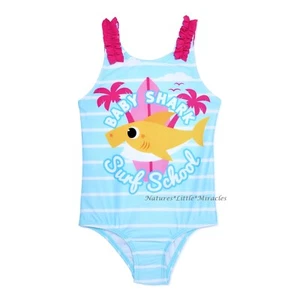 BABY SHARK Swimsuit Toddler Girl One Piece Swim Size 2T 3T 4T 5T 2 3 4 5 NWT NEW - Picture 1 of 3