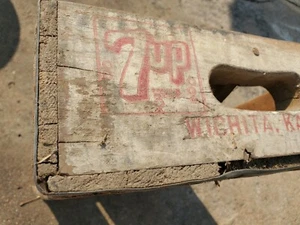 Vintage 7 Up Wooden distressed Soda Pop Crate Carrier Wichita Kansas Wood 1950s - Picture 1 of 12