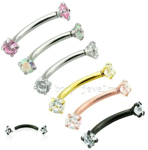16G CZ Prong Set Internally Threaded Curved Barbell Eyebrow Ring 5/16"- 9/16" - Picture 1 of 7
