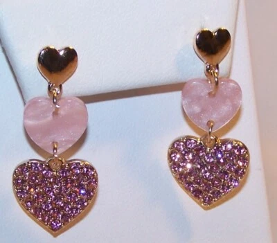 Pendientes Colgantes Corazón San Valentín-Tonos de Estrás Rosa Plástico-Nuevos Foto 1 de 4