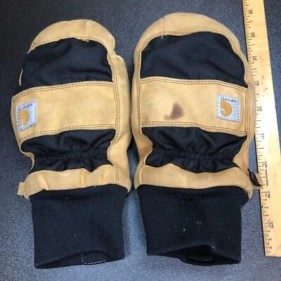 Carhartt WA747 Womens Small or Kids Size Leather Fingermitt Mittens Brown/Black - Image 1 of 4