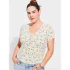 Torrid 1X 1 14-16 Fitted Supersoft Rib V-Neck Lace Trim Button Crop Tee
