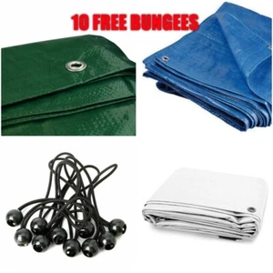 7 FARBEN Plane Wasserdicht Möbelabdeckung Blatt Mehrzweck + 10 BUNGEES - Bild 1 von 27