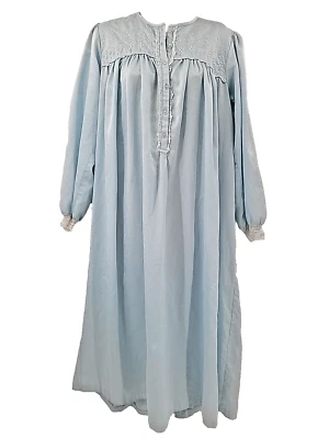 Vintage Oscar de la Renta Neiman Marcus Blue Satin Embroidered Nightgown Small - Image 1 of 4