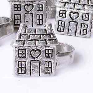 Vintage House Heart Pewter Napkin Holders Set of 4 Country Kitchen Decor Rings