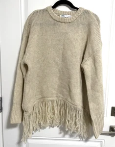 Zara Women's 100% Wool Fringed Sweater - Size L - MRSP$130 - Bild 1 von 15