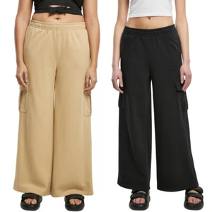 Urban Classics Ladies Highwaist Wide Leg Cargo Terry Pants Jogginghose Sweatpant - Picture 1 of 24