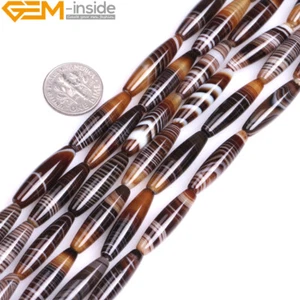 Natural Oval Olives Agate Gems Olivary Rice Beads For Jewelry Making 15" 6x26mm - Picture 1 of 49