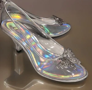 Ellie Sz 8 Clear Slip On Heel Wedding Party Silver Butterfly - Picture 1 of 14