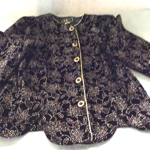 R&K Evening Womens Glam Jacket Blazer Size 14W Black and Gold Sparkle Glam Retro - Picture 1 of 14