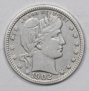 1902 Barber Quarter 90% silver AU U0768 - Picture 1 of 2