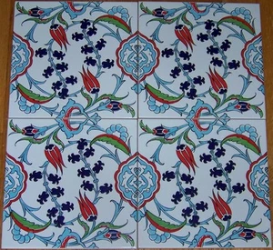 12 8"x8" Turkish Iznik Red Tulip & Light Blue Floral Pattern Ceramic Tile - Picture 1 of 1