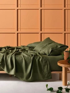 Linen House Pure Linen Moss Sheet Set - King Green - Picture 1 of 5
