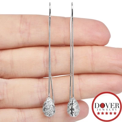 Estate 1.00ct Diamond 10K Gold Pave Tear Drop Threader Earrings 3.3 Grams NR - Image 1 of 4