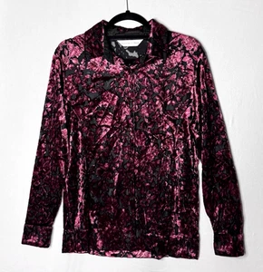 Top Y2K Terciopelo Burnout Talla M Borgoña Negro Capricho Floral Botón Hada Grunge - Imagen 1 de 13