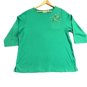 Quacker Factory Top XL Green St. Patrick’s Day Shamrocks Embroidered Sequins - Picture 1 of 10