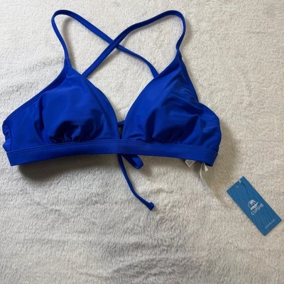 CUPSHE Royal Blue Triangle Bikini Top Criss Cross Back Adjustable Tie Swim Small - Image 1 of 4