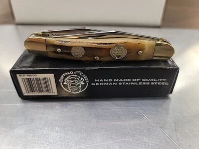 GERMAN BUCK CREEK / BUFFALO CREEK  TWO BLADE TRAPPER KNIFE BUF-108 DS - Image 1 of 4