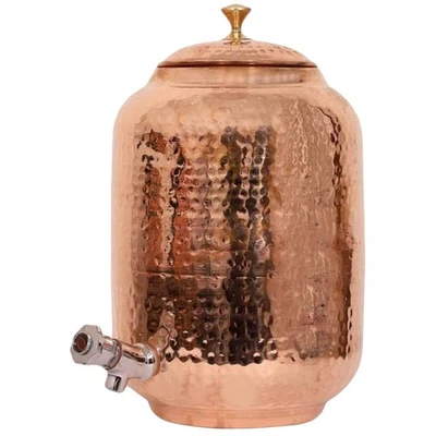 100% Pure Copper Dispenser Water Storage Pot Matka Hammered For Health Benefits - Image 1 of 4