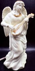 Vintage 9" Trim A Home Jade Porzellan Engel Elfenbein mit Leier beleuchtet Weihnachten - Bild 1 von 12