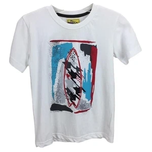 Plaid Fish Boys T-Shirt Size 5 / 6 White Surfboard Design Short Sleeve - Picture 1 of 4